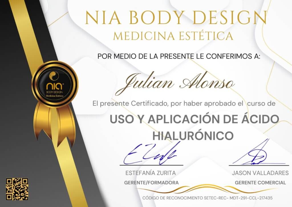 Certificado en Ácido Hialurónico Nia Body Design